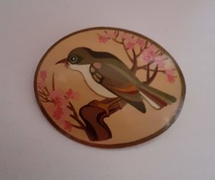 Beautiful condition marked hand painted wooden brooch badge