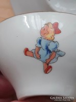 Hollóházi baba/mese porcelán készlet, 1969-es midcentury/szocialista design
