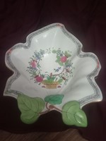 Fabulous collectible Herend anniversary colorful Indian flower basket pattern with leaf shape offering