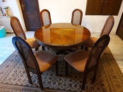 Intarziás ebédlő asztal 6 db székkel, 20. sz. első fele