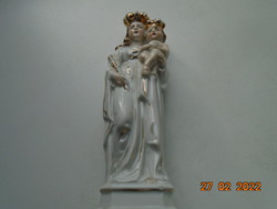 Antik kézzel festett Szűz Mária Kisjézussal, koronával, jogarral porcelán szobor, számozott