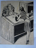 Korcsmáros Pál eredeti karikatúra 18x14 cm