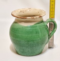 Folk, green, white glazed ceramic belly mug (2127)