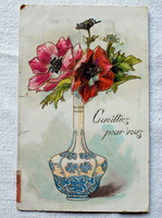 Antik szecessziós  üdvözlő képeslap mákvirág