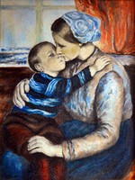 Painting with Honti sign, mother with child, frame 71 x 56 cm, oil on canvas