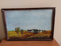 (K) Tanya az alföldön S Ferenc 1994 58x39 cm kerettel, kartonra festve