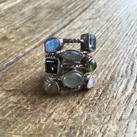 Handmade silver ring with gemstones, labradorite, aquamarine, smoky quartz, etc.