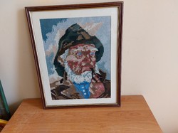 Tapestry image of smoking old man 39x47 cm