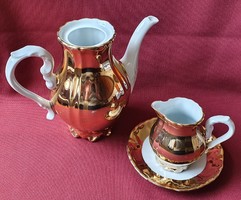 Aranyozott antik régi német porcelán kávés kanna / kancsó kiöntő tálka Mayer Wiesau Bavaria