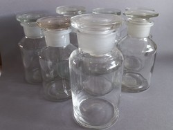 Régi csiszolt tároló üveg, laborüveg, patika üveg,8 db