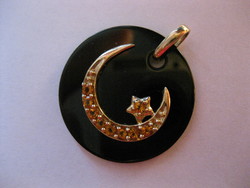 Special 8 Carat Moon Star Gold - Black Pendant Pendant with Tiny Polished Stone Decoration 5.46 gr