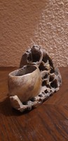 Small oriental carved brush-washer greasestone vase - statue with a monkey motif