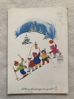 Old Hungarian Christmas postcard, drawing postcard - drawing by lazetzky stella