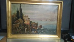 HÁRY GYULA(1864-1948)? OLASZ MEDITERRÁN TÁJ A MIRAMERE KASTÉLYNÁL 1900k. 61x41cm