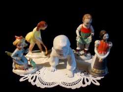 5 pcs damaged porcelain and ceramic girls from Zolnay, Hollóháza, Bodrogkeresztúr, Romania, German