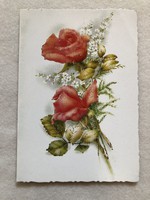 Régi dombornyomott és kinyitható virágos képeslap, Rózsa