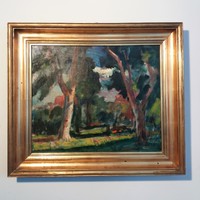 Beautiful original oil painting of forest lights by János P. Bak with a guarantee