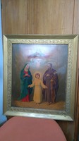 Beautiful framed xx.In front of the holy family holy image print in original Art Nouveau wooden frame!
