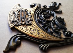 Artistic antique monogrammed bronze - copper fitting