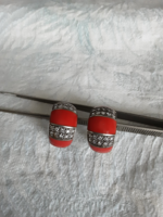 'maricadr' részére! Szépséges, piros zománcos vintage ezüst fülbevaló!