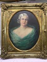 Female portrait with antique oil painting
