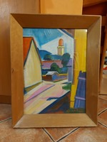 Tihanyi L.szignós festmény, olaj, karton, zömök, csodás fakeretben, 41,5x55,5 cm fészekméret