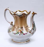 Gyönyörű XIX. sz-i porcelán kancsó, kézifestett, aranyozott
