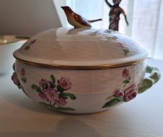 Herend bowl with lid and bird's tongs
