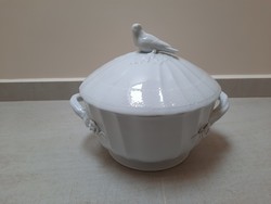 Nagy Fehér Herendi porcelán madár fogós leveses tál