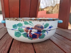 Enamel enameled rose flower patty soup bowl for peasant bowl decoration, decor nostalgia