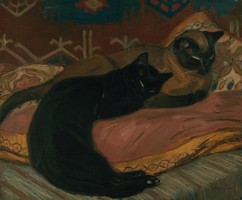 Théophile Steinlen - Két macska hever a kanapén - reprint