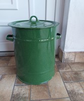 Enameled enameled green lidded pot with trash can rustic peasant nostalgia