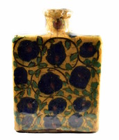 Min 100 years old oriental pattern glazed ceramic bottle