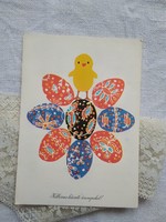 Old graphic easter postcard fine art chick with male eggs, 1971