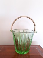 Retro old glass ice cube holder old green ice bucket mid century