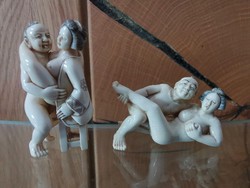 Eredeti japán erotikus netsuke figurák (2db) csontfaragás