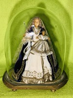 Antique xix. Century made of the Virgin Mary with a statue of Jesus under a glass bulb