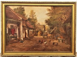 Egerváry potemkin branch (1858-1930) poultry yard c. Painting with original guarantee!