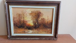 Jakubik István őszi naplemente c festménye 39x30 cm kerettel