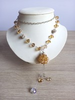 Yellow polished crystal stone long necklace