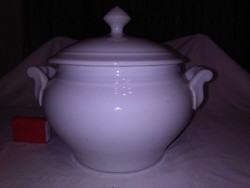 Antique, snow-white porcelain, comma with lid, bowl of soup