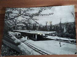 Régi képeslap, Budapest, Úttörővasút, Hűvösvölgyi állosmás, fotó: Czeizing, 1965