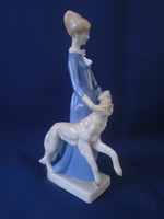 Nagyon ritka német porcelán figura,hölgy az agárkutyájával ...
