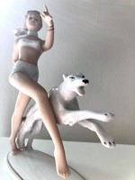 ART DECO Wallendorf futó női porcelán figura Agár Kutyával HIBÁTLAN
