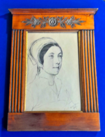 Female portrait with antique pencil drawing