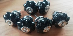 Black porcelain furniture buttons 6 pieces in one, provence, vintage