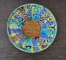 Zsugormázas iparművészeti kerámia fali tál/asztalközép-dekoratív gyűjtői darab