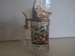 Jug - fox head lid - silver plated - 22 x 14 cm - painted - 0.5 l - beautiful - German - flawless
