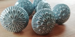 Beautiful embossed pattern porcelain furniture buttons 6 pieces in one provence, vintage