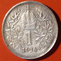 I. Ferenc József osztrák- magyar ezüst (0,835) 1 koronása 1914 KM 2820